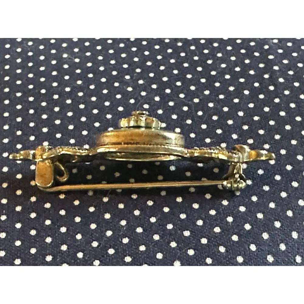 Art Deco Vintage Silver-Tone Pin Green Stone Accented with Marcasite Stones